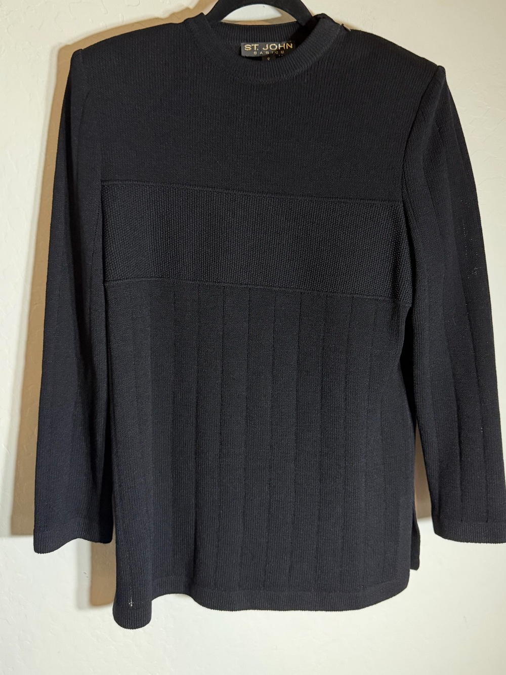 St. John Basics Black Textured Panel Long Sleeve Tunic Sweater Size S